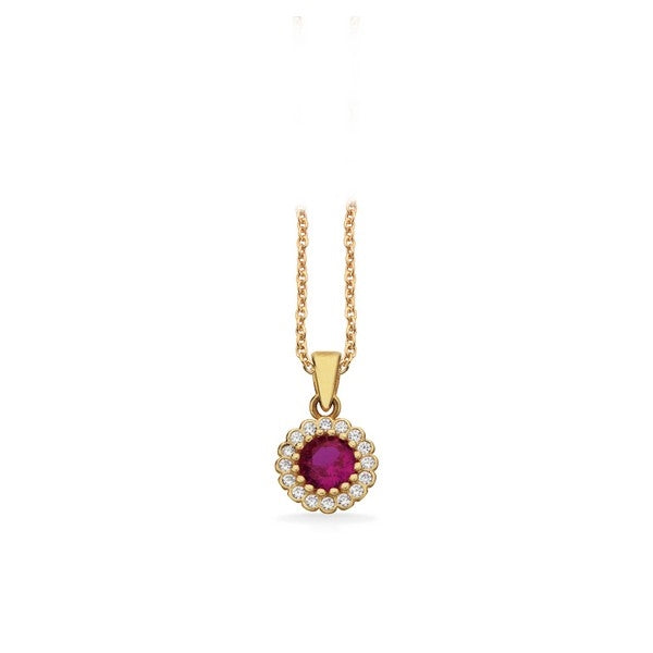 Scrouples rosetvedhæng i 8 kt guld med pink zirkon og hvide zirkoner inkl. forgyldt kæde